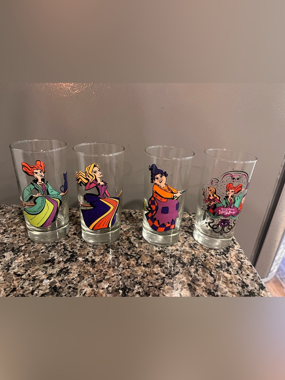 Vintage Hocus Pocus Character Glasses - Set of 4 - Colorful Witch Designs